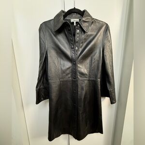 Ganni Black Leather Western Shirt Dress 36 2/4